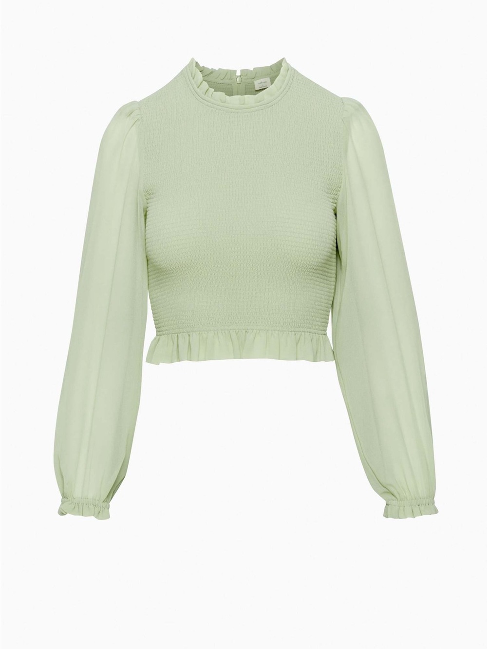 Aritzia Wilfred Tempest Smocked Ruffle Hem Top Light Green Size Small - Picture 4 of 10